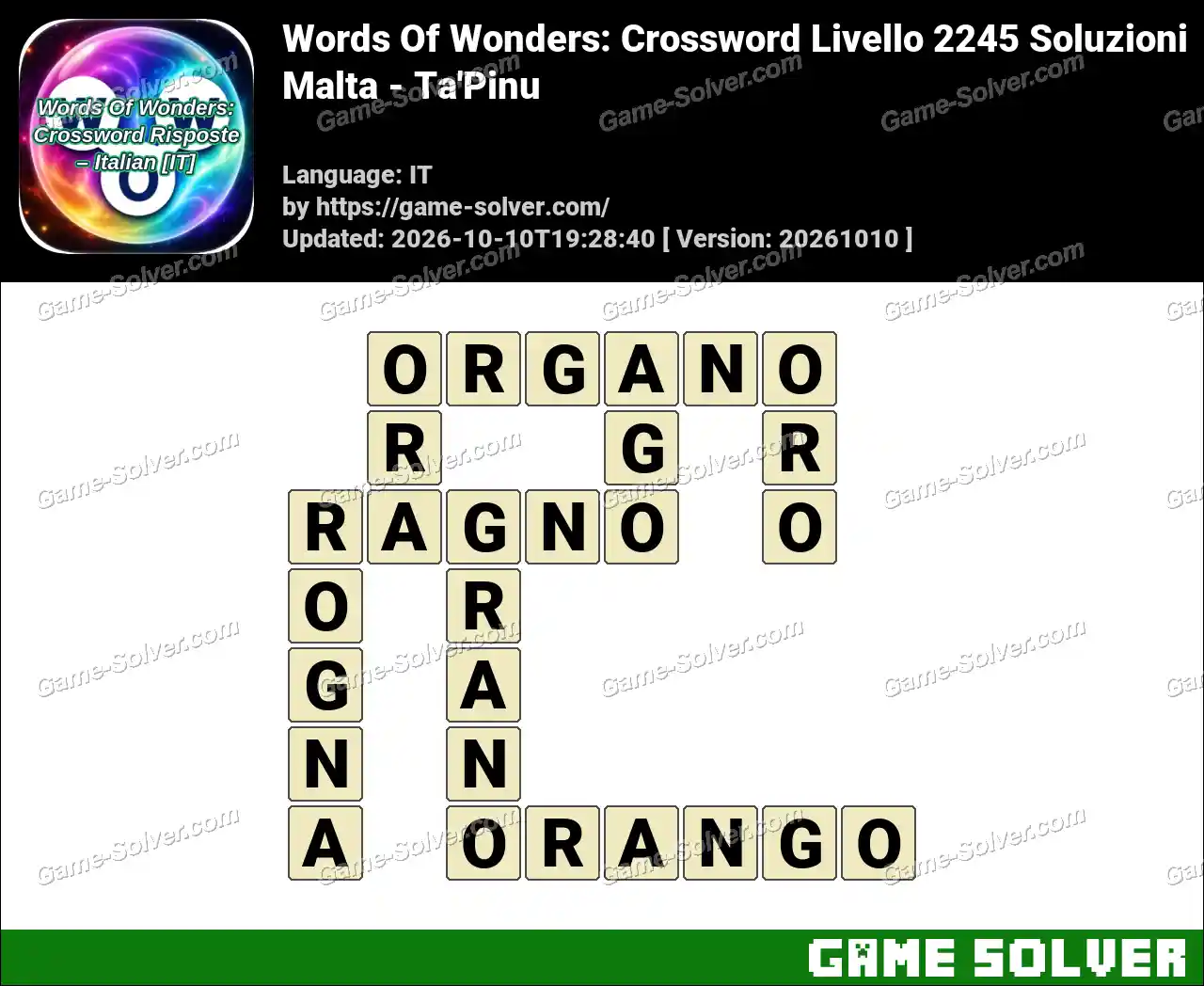 Words Of Wonders: Crossword Livello 2245 Soluzioni – Malta – Ta’Pinu